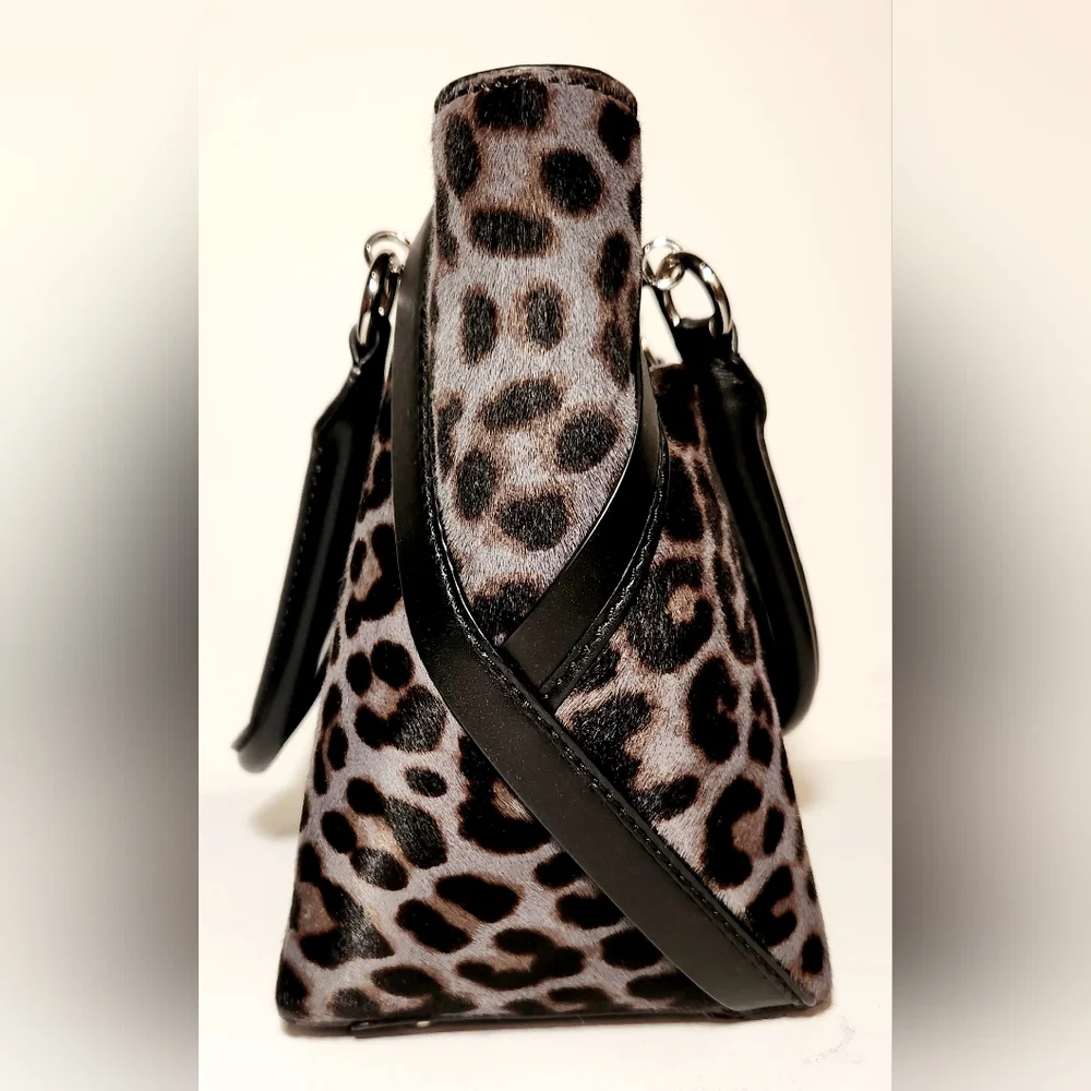 NWOT! Henri bendel purple leopard print Calf-hair Lafayette Satchel Crossbody - Picture 3 of 6